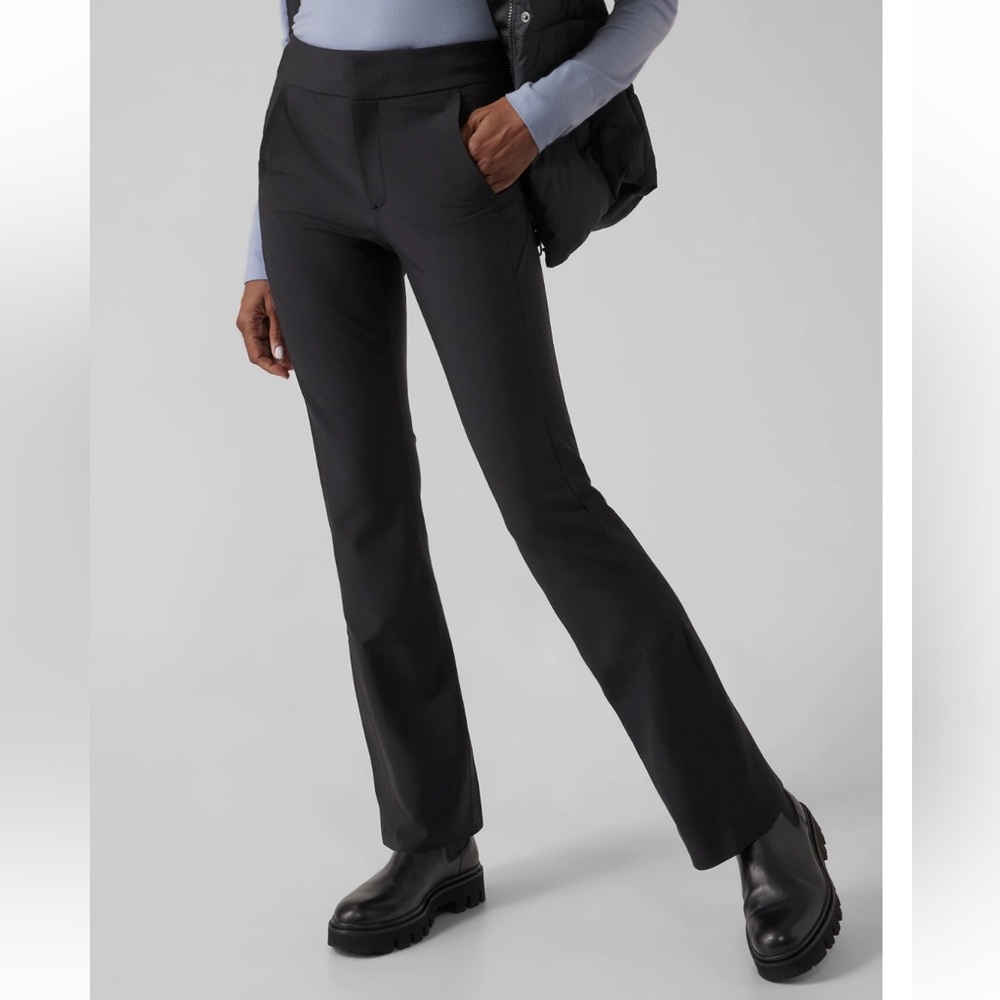 Athleta Stellar Flare Trouser Pants Stretchy Zipper Pockets In Black Size 16